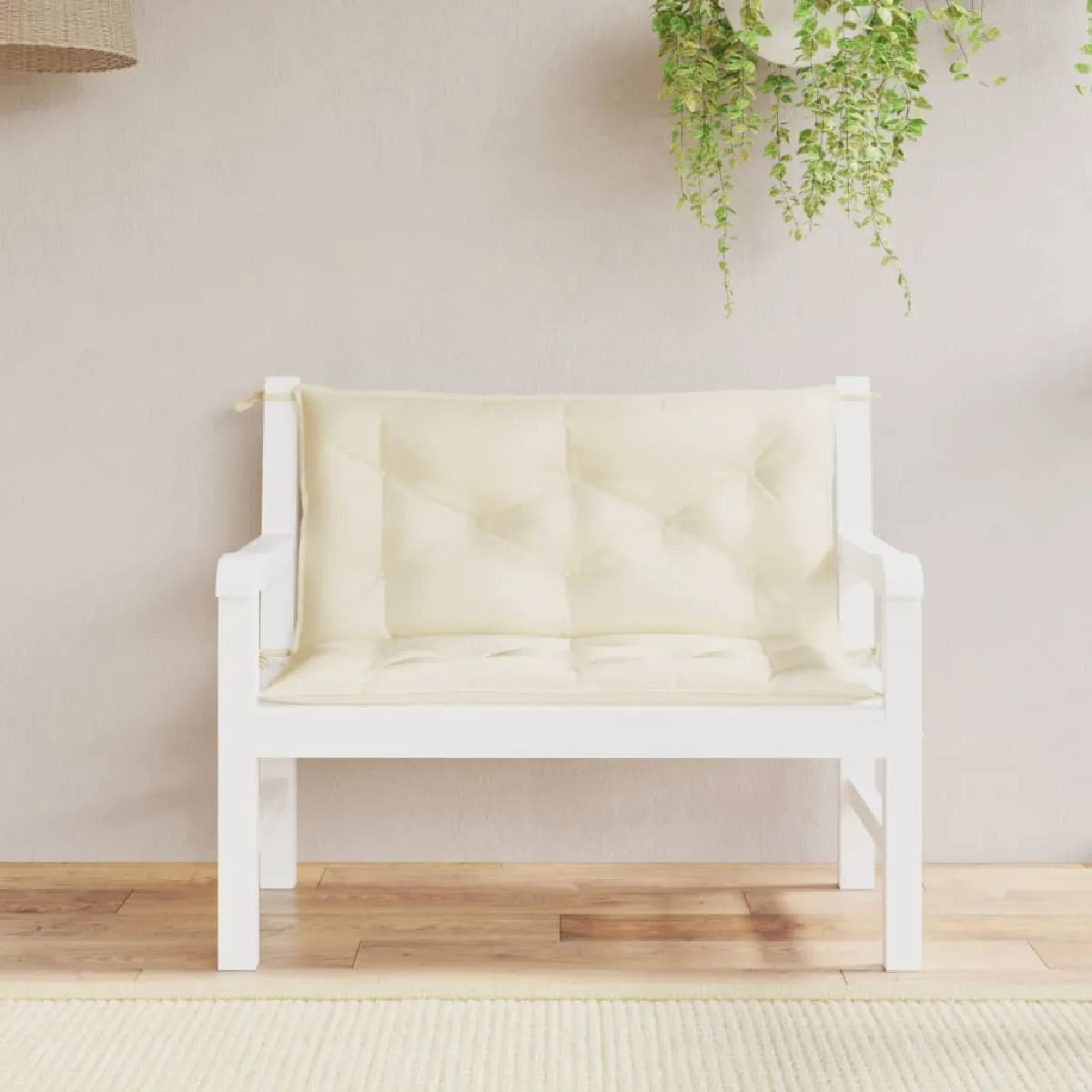 vidaXL Lot de 2 Coussins de Banc de Jardin Revêtement de Banc avec Jeux de Cordes Coussin d'Extérieur Imperméable Crème 361661 - vue 2