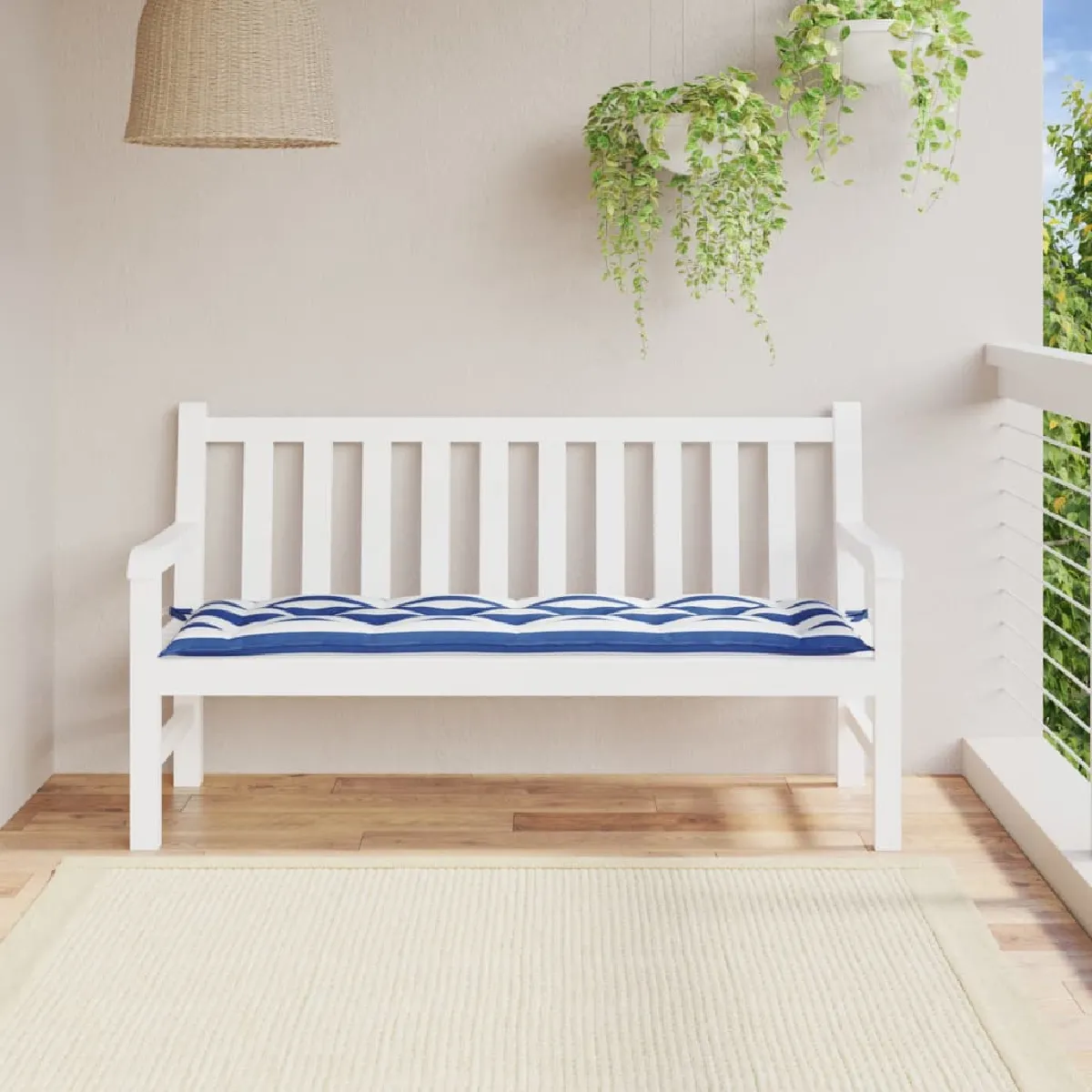 Vidaxl Coussin de banc - Rayures bleues/blanches 200x50 cm