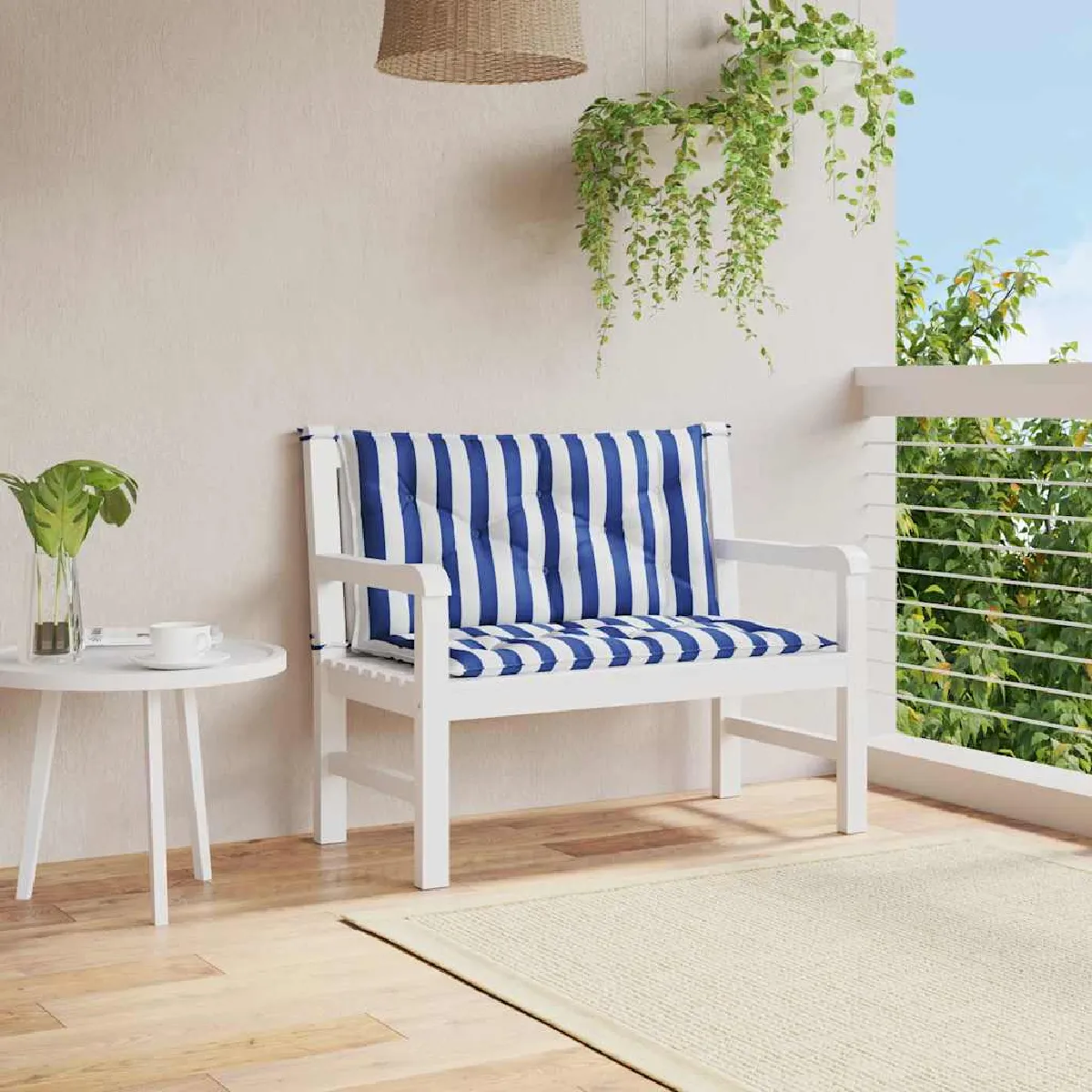 vidaXL Banc de Jardin Rayures Bleues