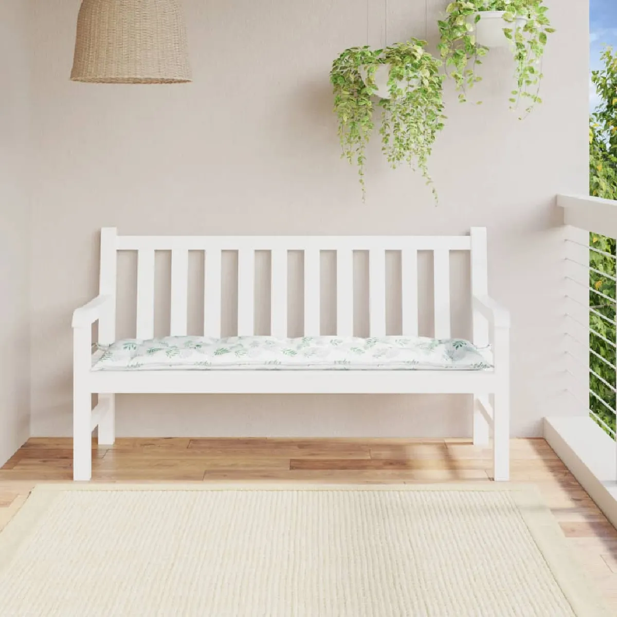 Vidaxl Coussin de banc de jardin motif de feuilles 150x50x7 cm