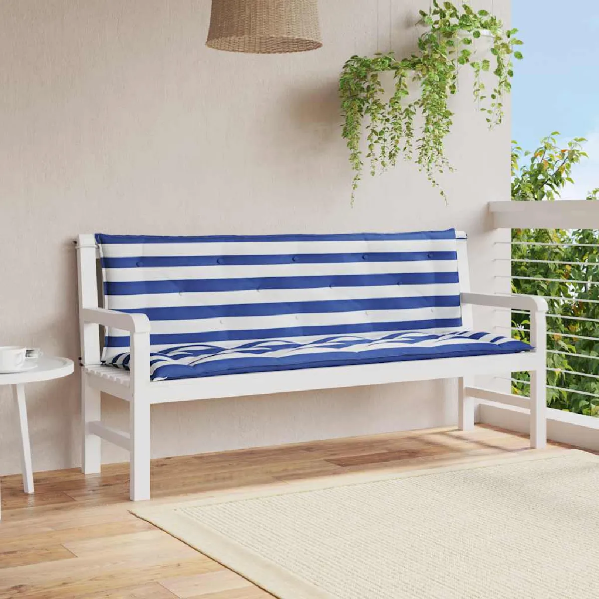 vidaXL Coussins de banc Rayures bleues et blanches - vue 2