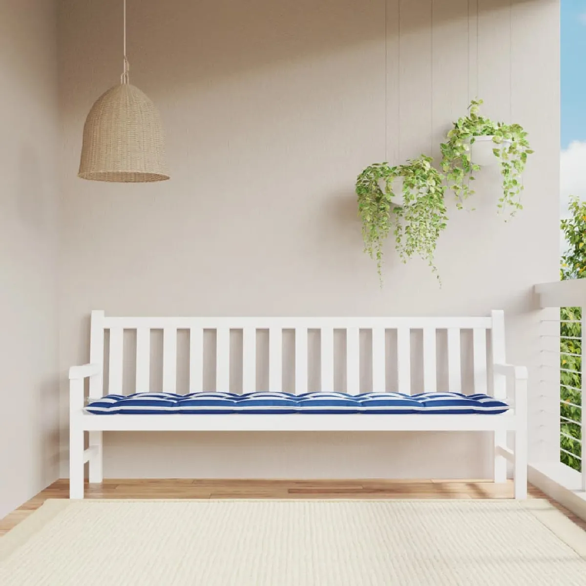 VidaXL Coussin de banc Rayures bleuesblanches 200x50 cm - vue 2