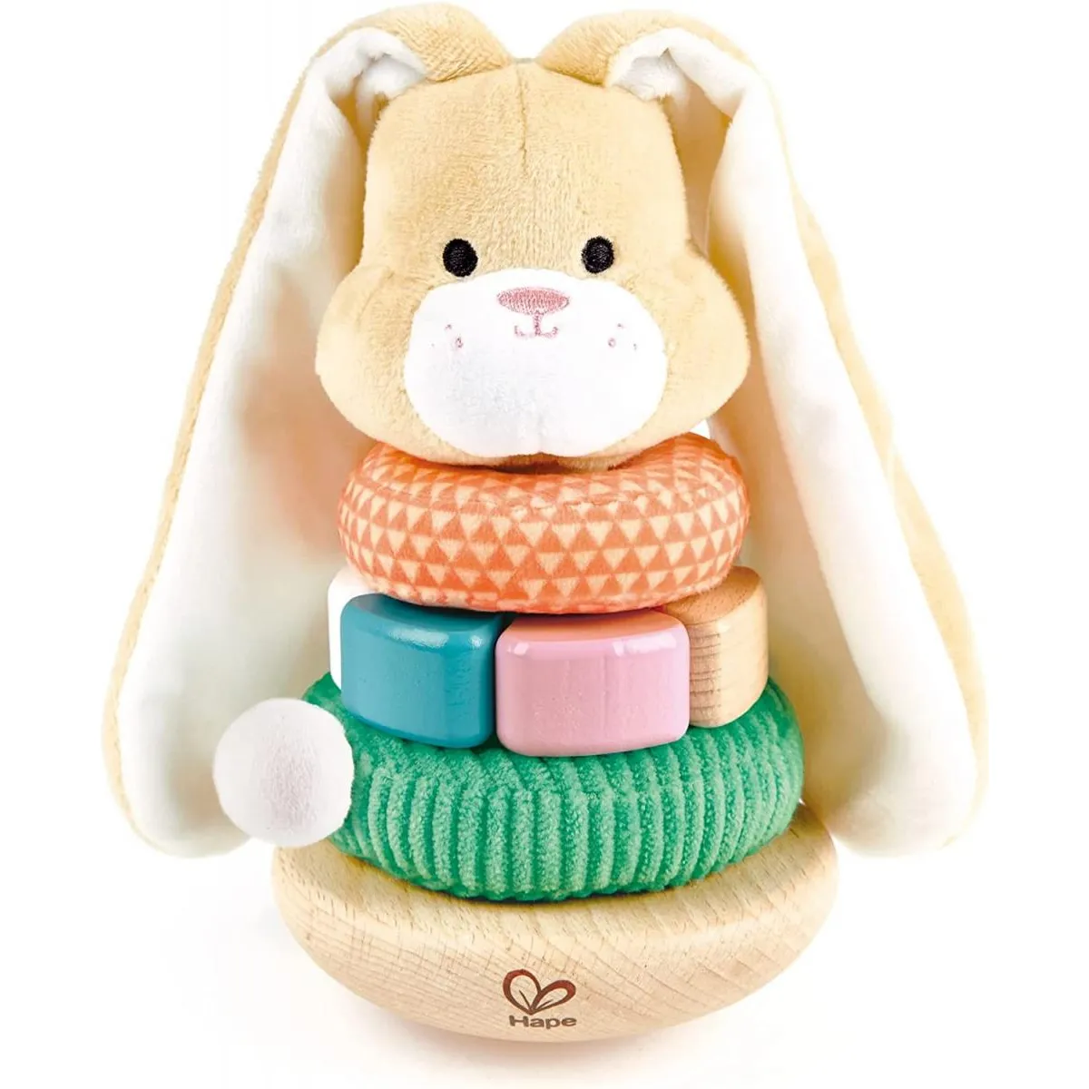 HAPE  Lapin &agrave; empiler bois et tissu - Multicolore