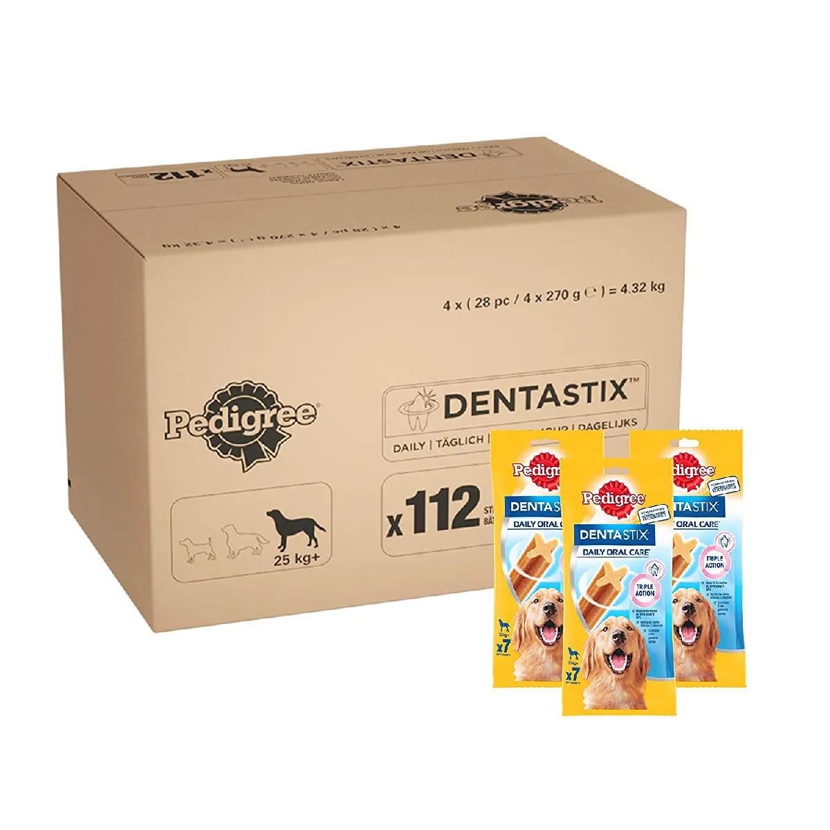 Comparer les prix de Pedigree Dentastix - Friandises pour Grand Chien, 112 Bâtonnets à Mâcher pour L'hygiène Bucco-Dentaire (16 Sachets de 7 Sticks)