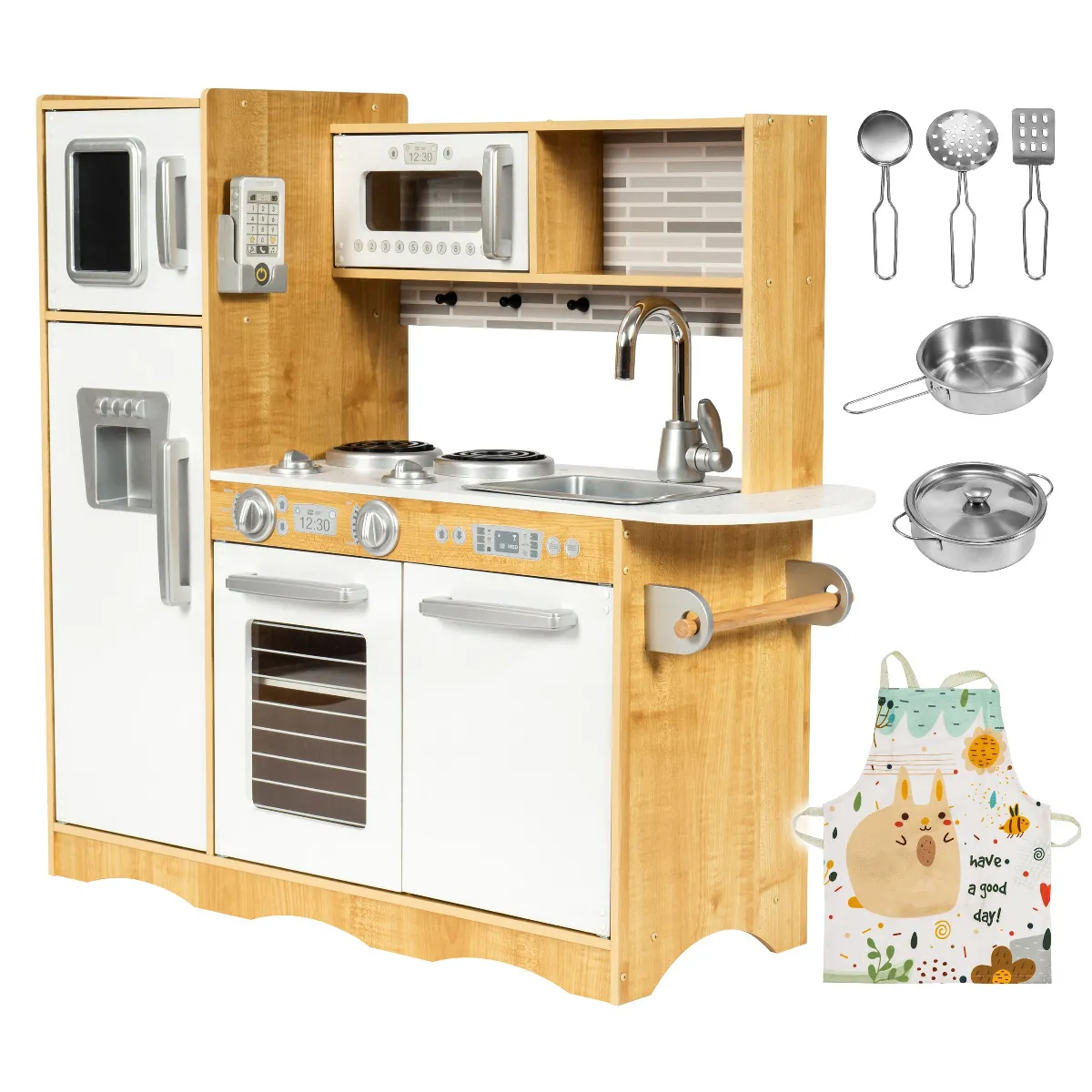 DREAMADE Ensemble Jeu de Cuisine Enfants avec Accessoires en Bois
