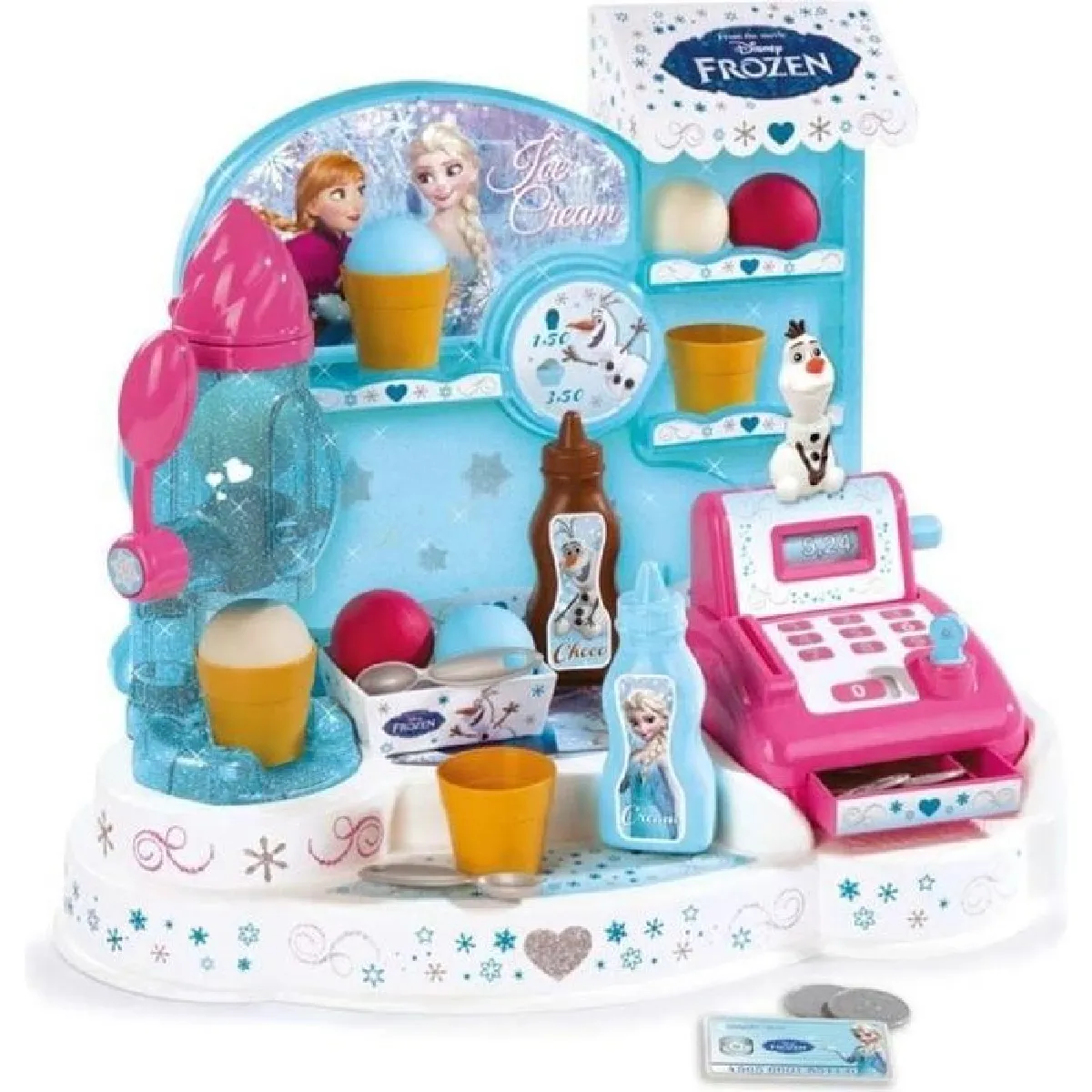 Smoby La Reine des Neiges - Marchande de Glaces - Caisse Enregistreuse pour Enfant - 22 Accessoires + 1 Figurine Olaf