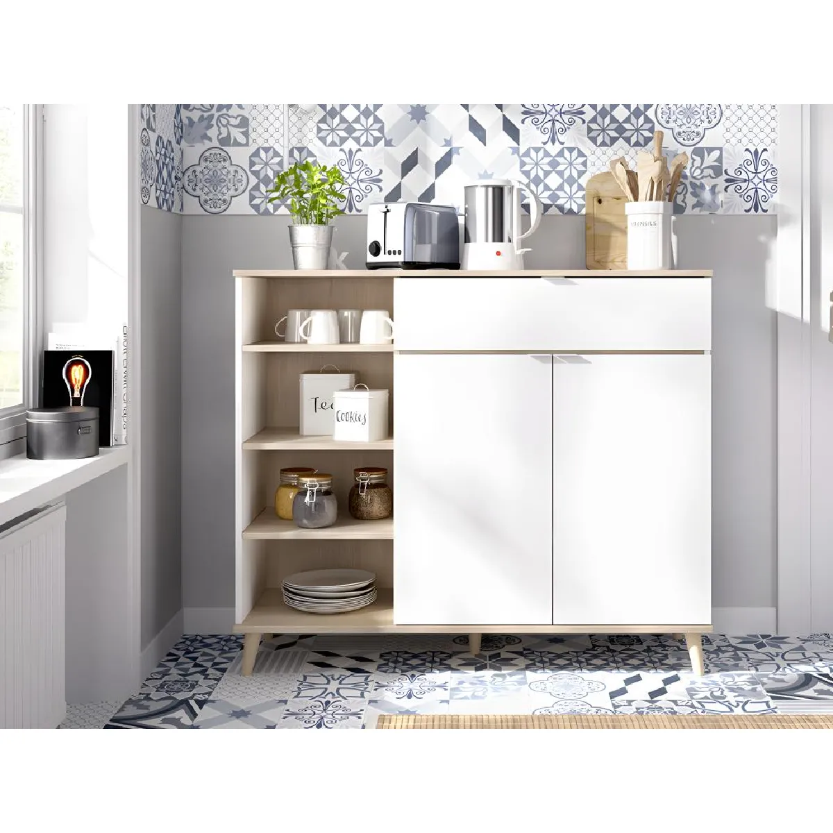 Vente-unique Buffet de cuisine - Blanc Vente-unique Buffet de cuisine - Blanc