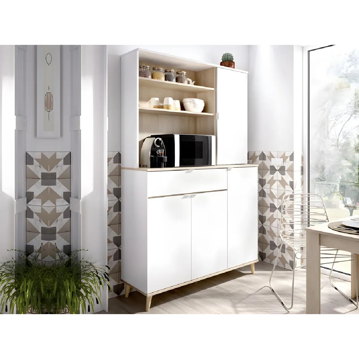 Buffet de cuisine WAJDI - Blanc et chêne Buffet de cuisine WAJDI - Blanc et chêne