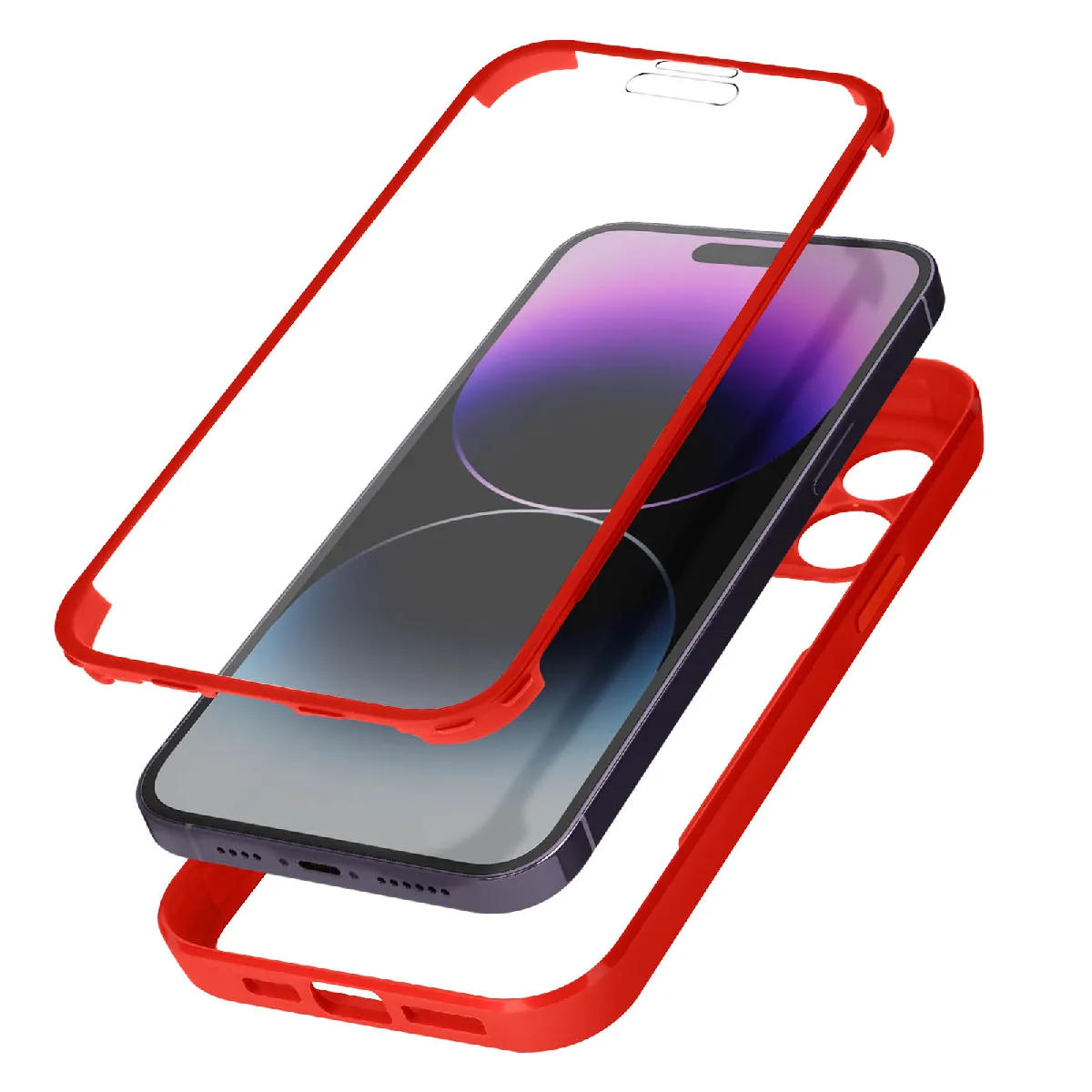 Avizar Rouge Coque Pour Iphone 14 Pro Antichoc Dos Plexiglas Et Avant Polymère Contour