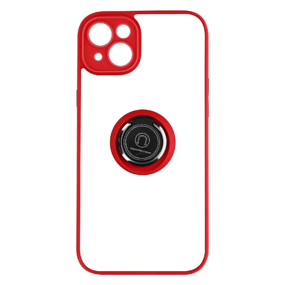 Avizar Rouge Coque Pour Iphone 14 Bi-Matière Bague Métallique Support Vidéo