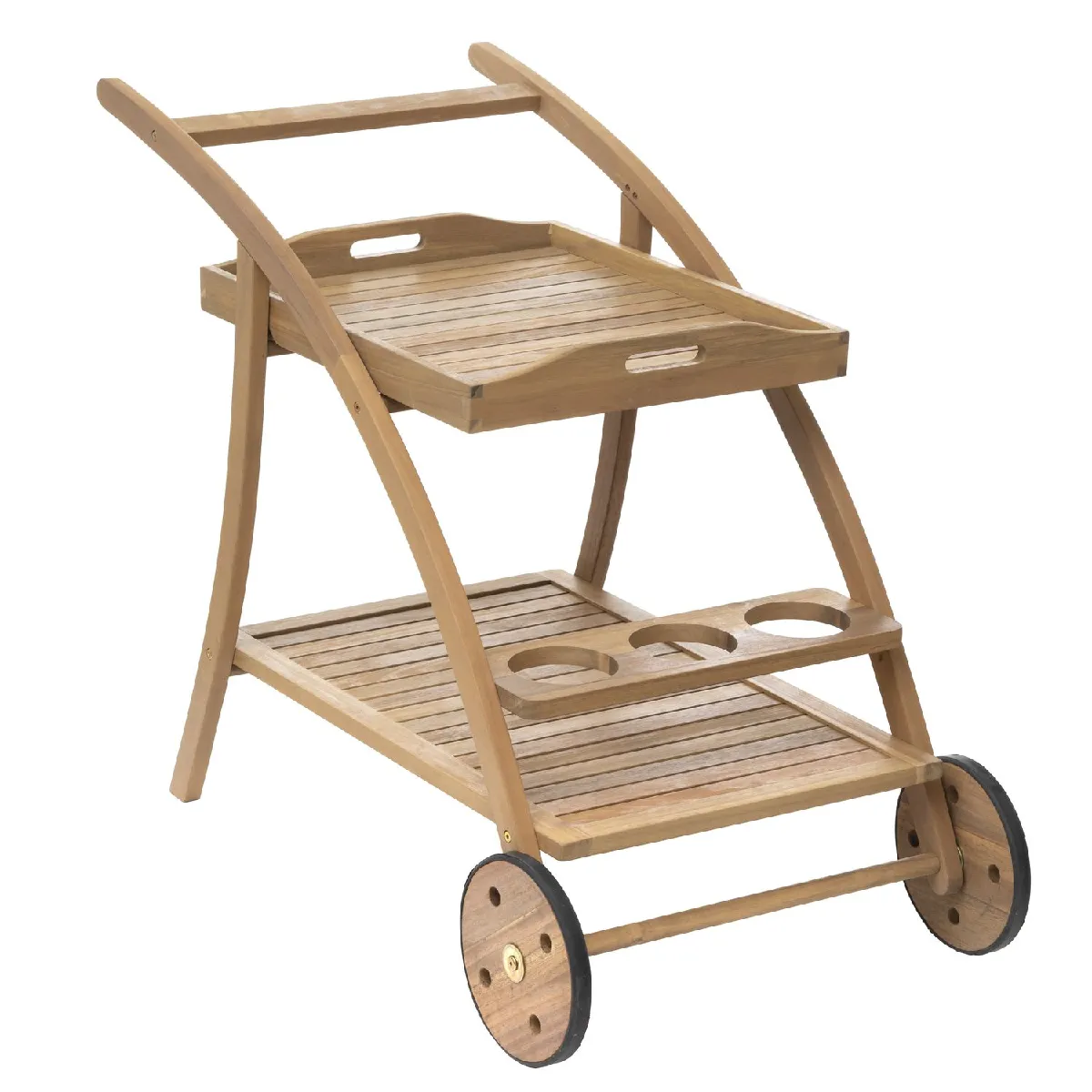 Desserte de jardin en bois à roulettes Tiwi - L. 105 x H. 78 cm - Beige