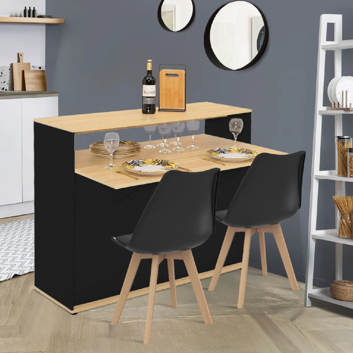 Meuble de Bar Vito - Noir/Bois
