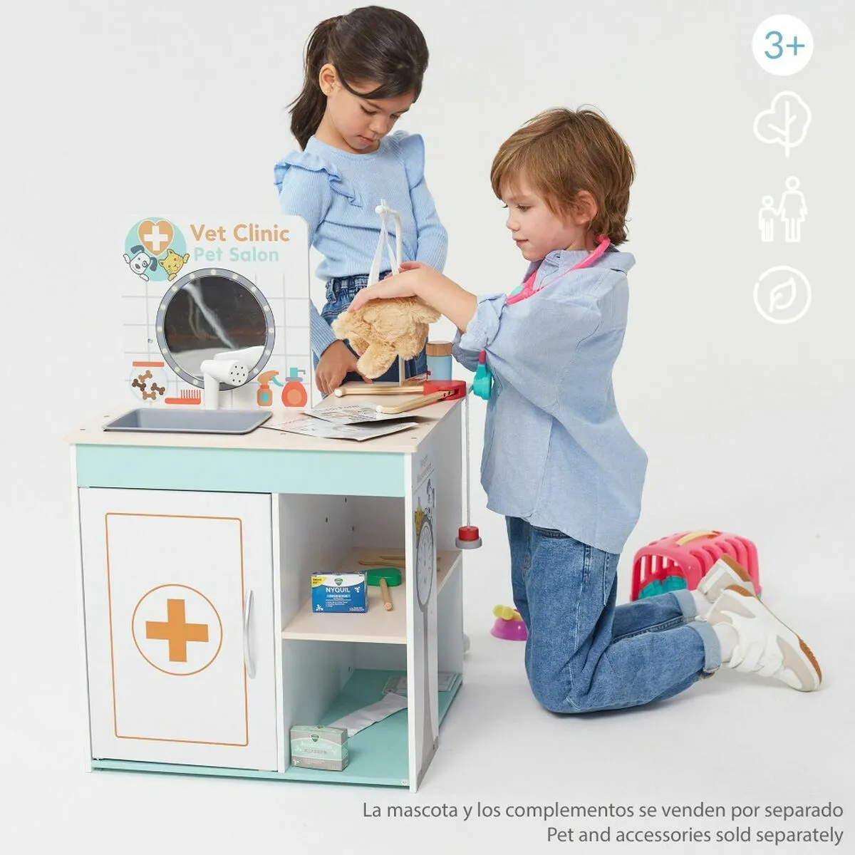Teamson Kids Chariot De Courses En Bois – 13 Accessoires Alimentaires, Roues Silencieuses, Poignée Ergonomique – Dès 3 Ans