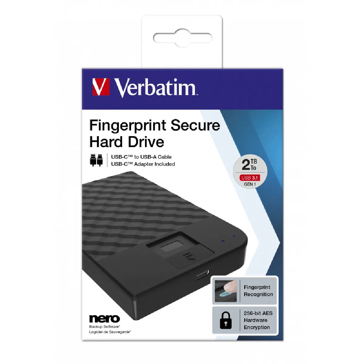VERBATIM Fingerprint Secure Disque Dur Chiffré Externe Portable USB 3.1 Gen 1 USB C connecteur AES 256 Bits - vue 7