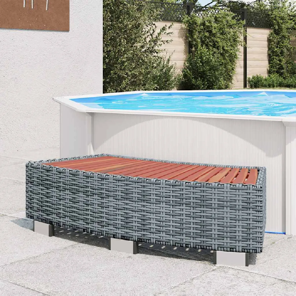 VIDAXL  Marche de spa Gris R&eacute;sine tress&eacute;e