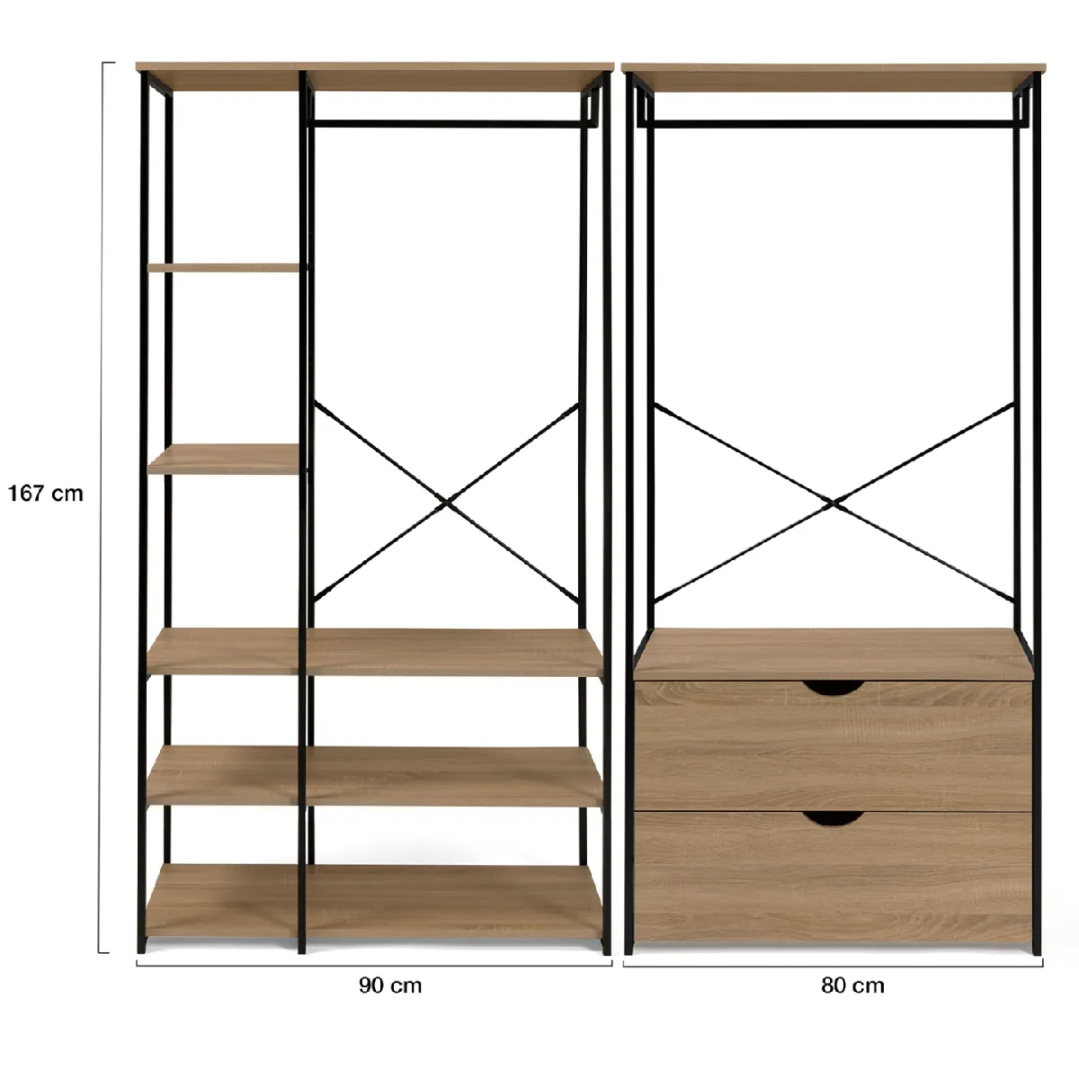 Dressing Penderie Detroit L.90cm - Étagères Industrielles Bois Et Métal Blanc IDMarket
