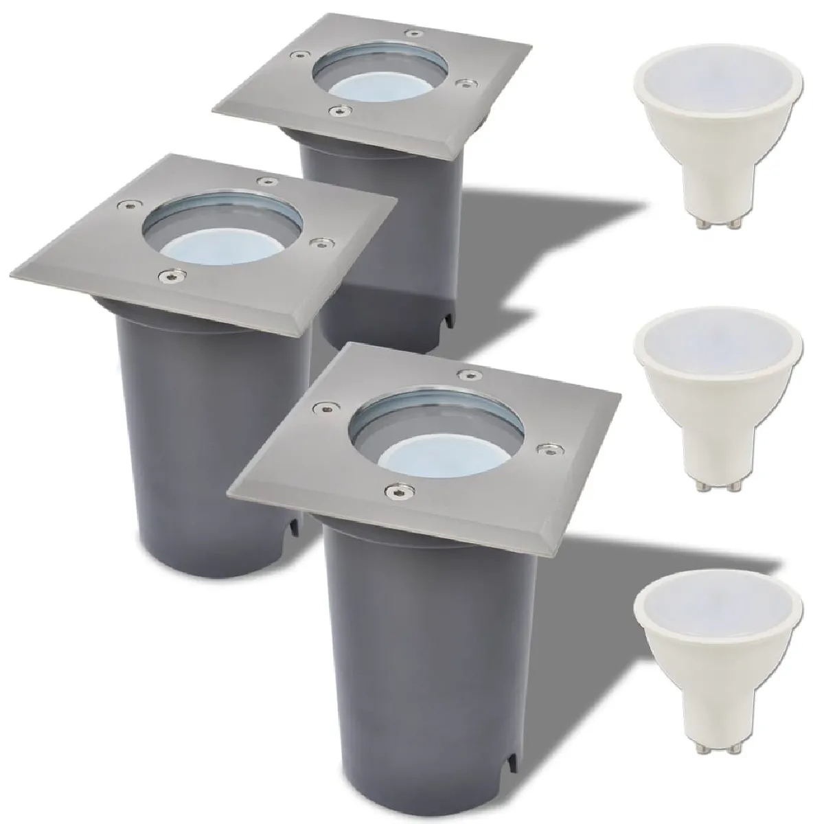 vidaXL Lampe LED Encastrable au Sol d'Extérieur Jardin 3 Pièces Carré 42413 - vue 2