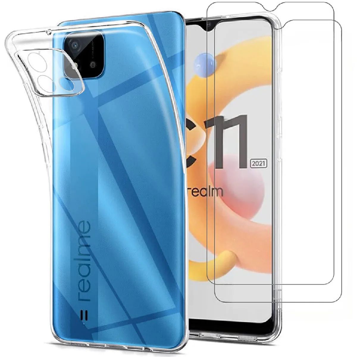 Little Boutik Coque Avec 2 Verres Trempés Realme C11 2021 - Transparent