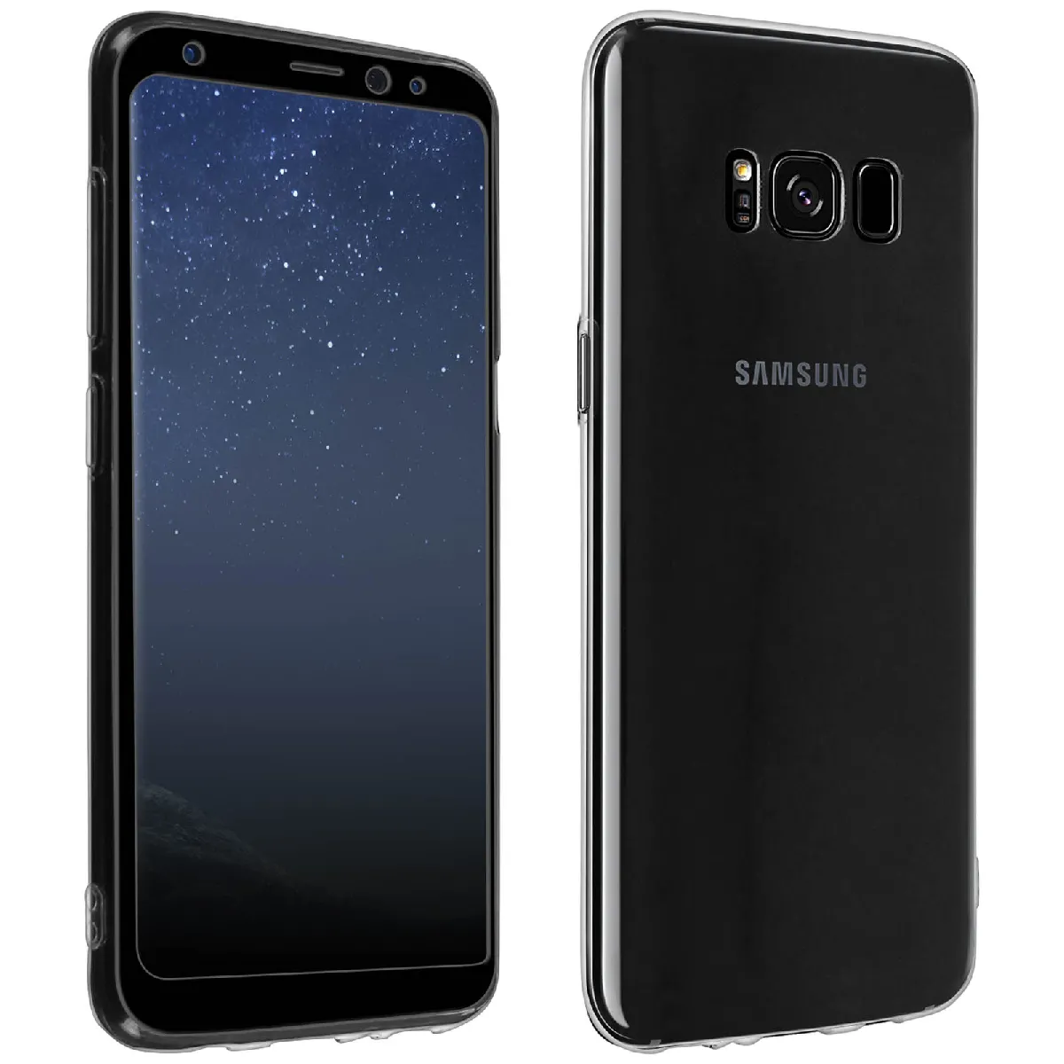 Avizar Noir Coque Pour Samsung Galaxy S8 Silicone Souple Et Film Verre Trempé 9H
