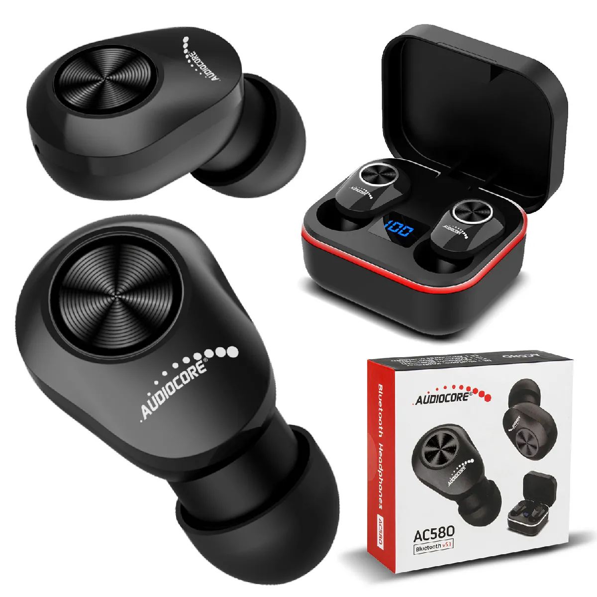 Ecouteurs sans fil TWS BT 5.1 noir avec powerbank AC580