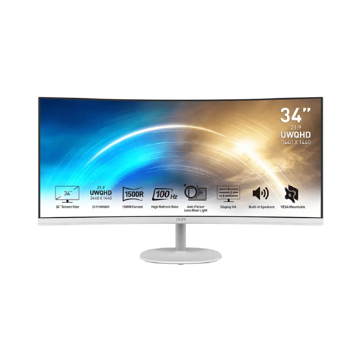 Msi Blanc Pro Mp341cqw Écran Plat De Pc 86,4 Cm (34 ) 3440 X 1440 Pixels Ultrawide Quad Hd - Neuf - Image 3