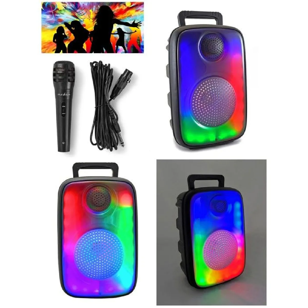 ENCEINTE SONO PORTABLE PARTY BLUETOOTH MOBILE USB TWS LED RGB MSD RADIO FM + MICROPHONE DYNAMIQUE - vue 4