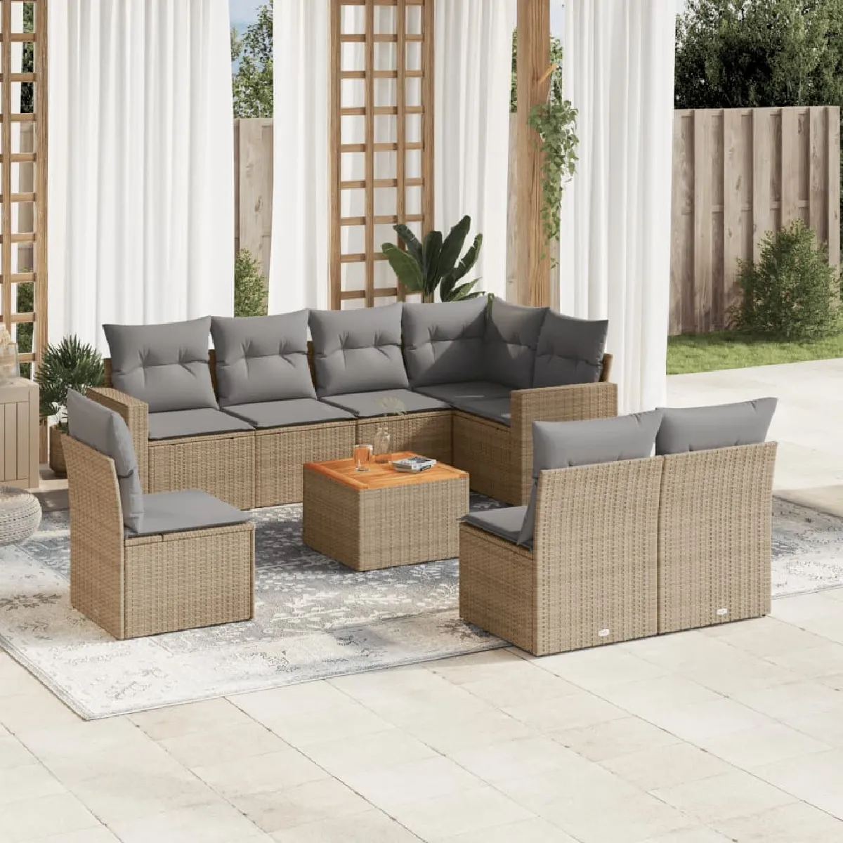VIDAXL Salon de jardin avec coussins 9 pcs - vue 2