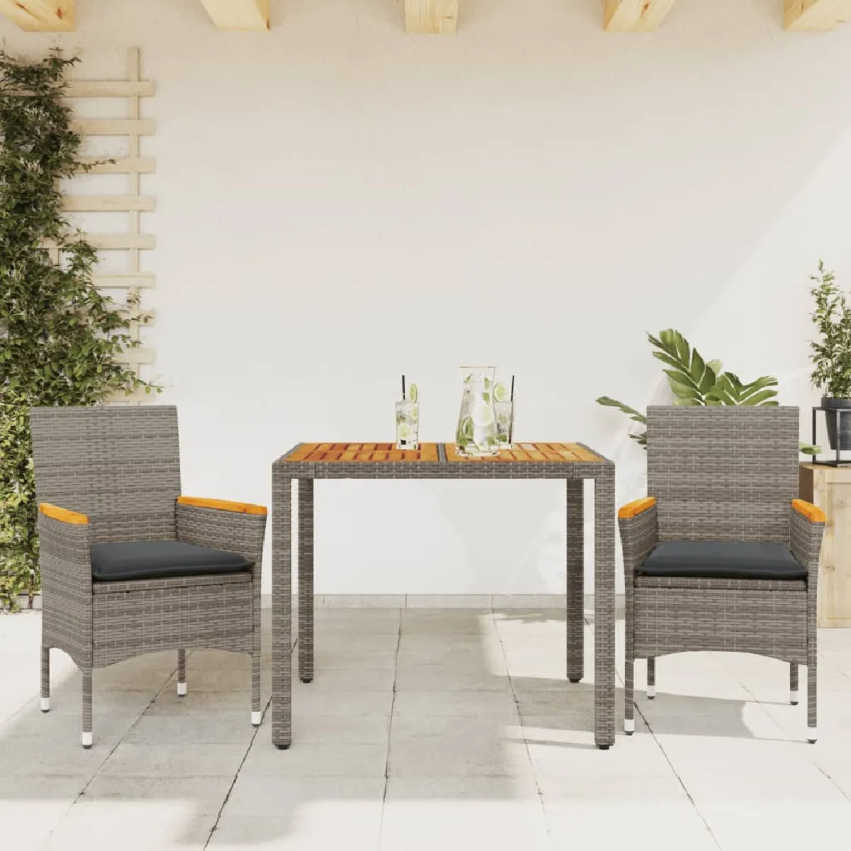 Vidaxl Gris Ensemble À Manger - 3 Pcs - Rotin