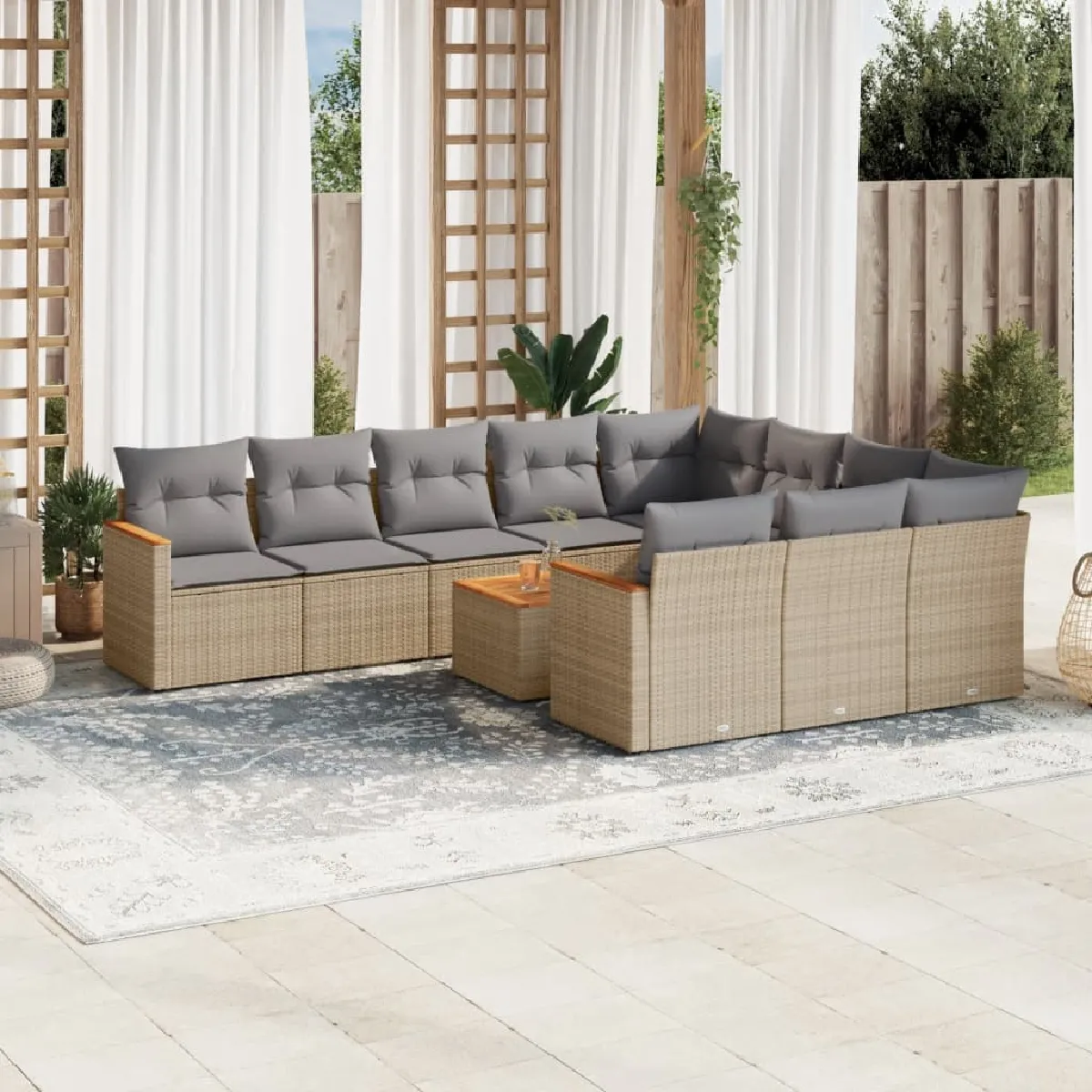 VIDAXL Salon de jardin et coussins 11 pcs Mélange résine tressée - vue 2