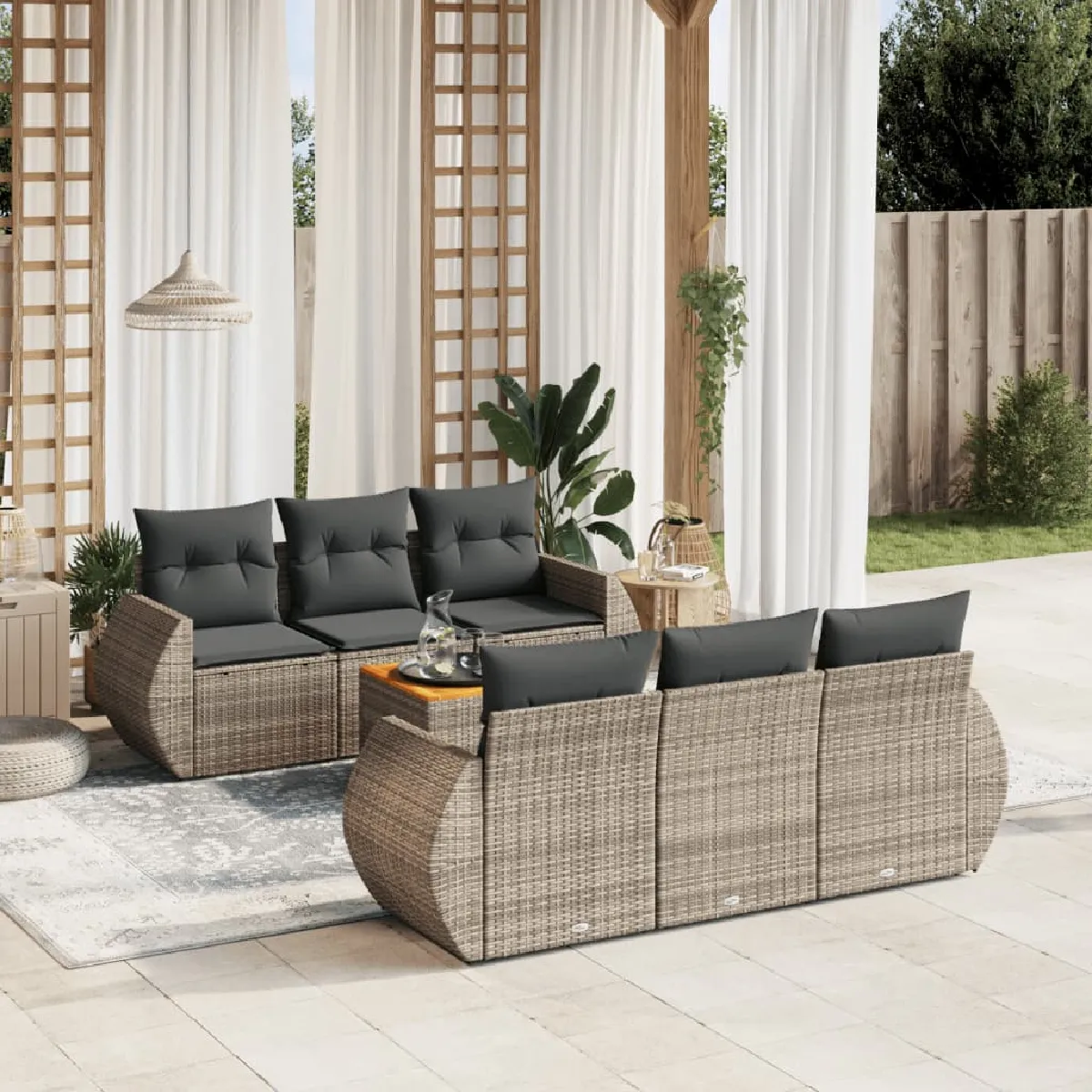 Non Communiqué Gris Salon De Jardin Modulable Vidaxl Rotin 7 Pieces X 70 X 69 6 Personnes - Image 2