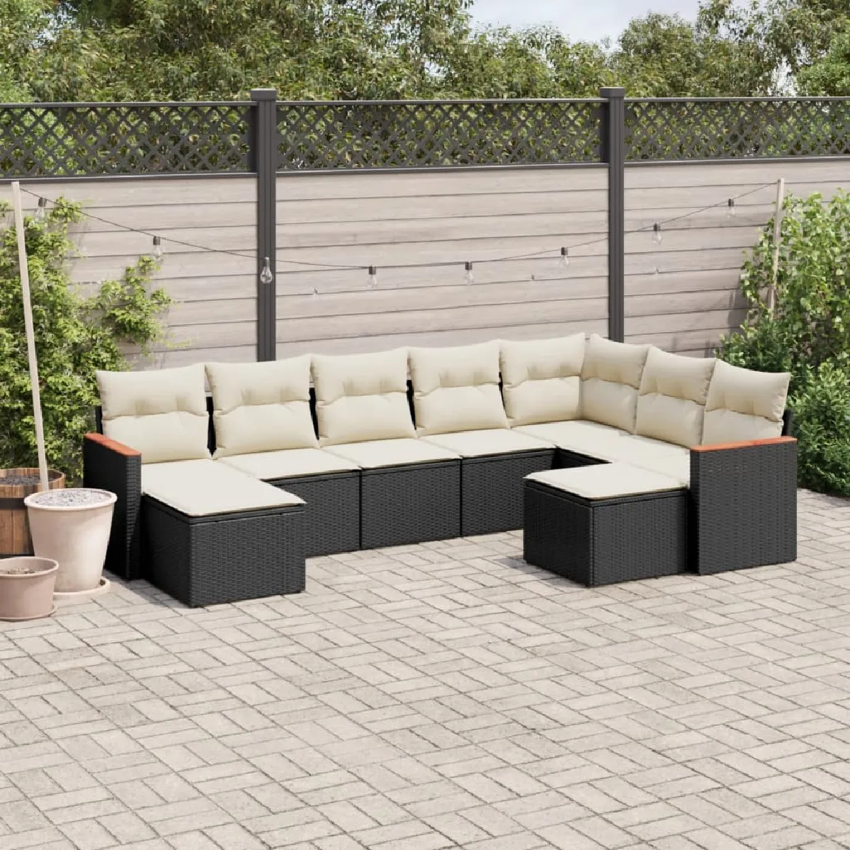 VIDAXL Salon de jardin avec coussins - 9 pcs - Noir