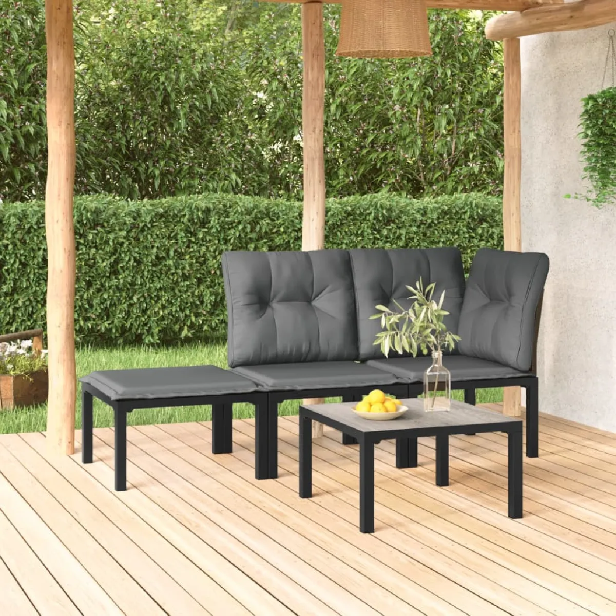 VidaXL Salon de jardin 4 pcs – Noir/Gris