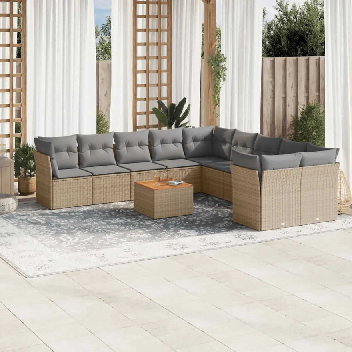 vidaXL Salon de jardin 11 pcs mélange résine tressée - vue 2