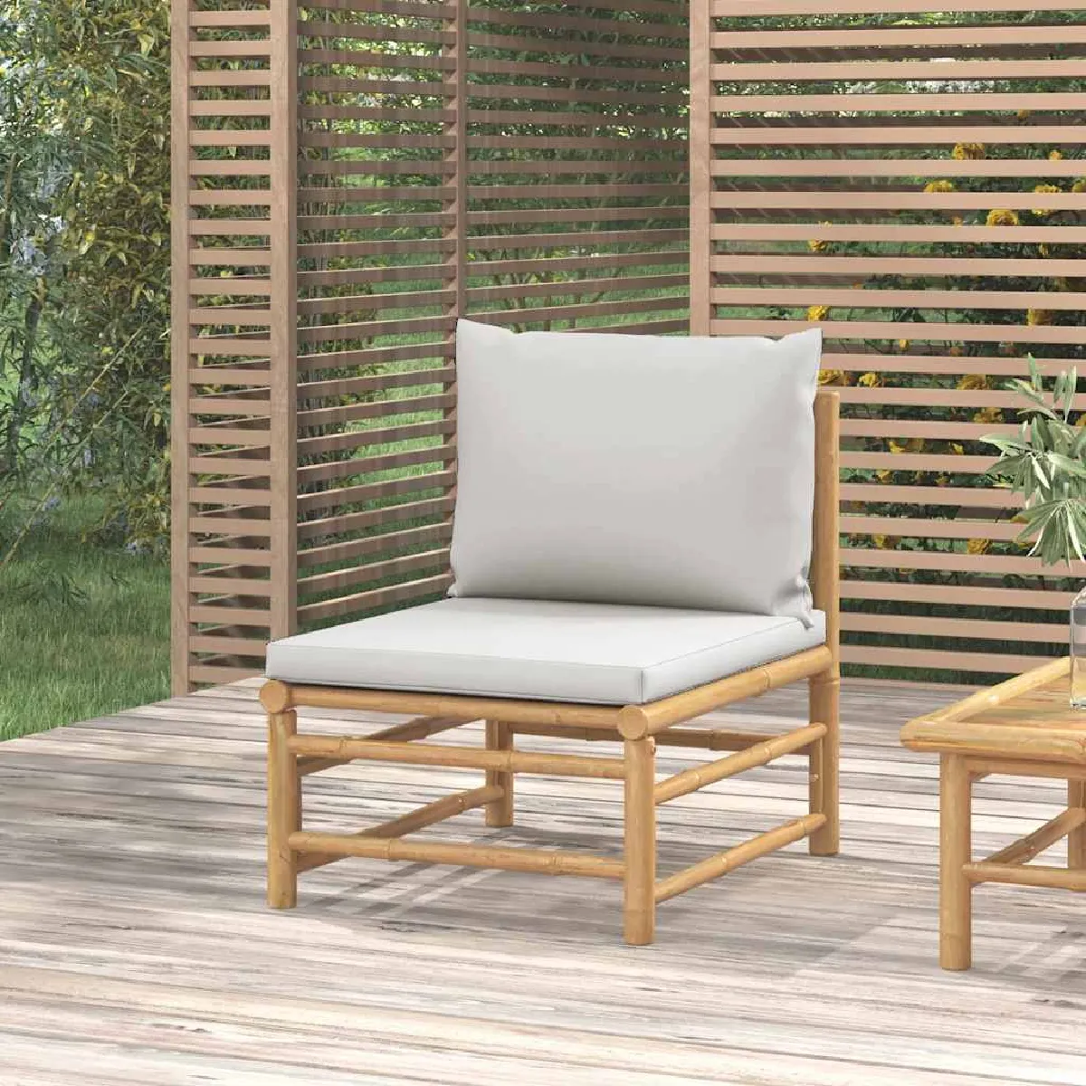 Non Communiqué Gris Clair Canapé Central De Jardin Avec Coussins Bambou - Image 3