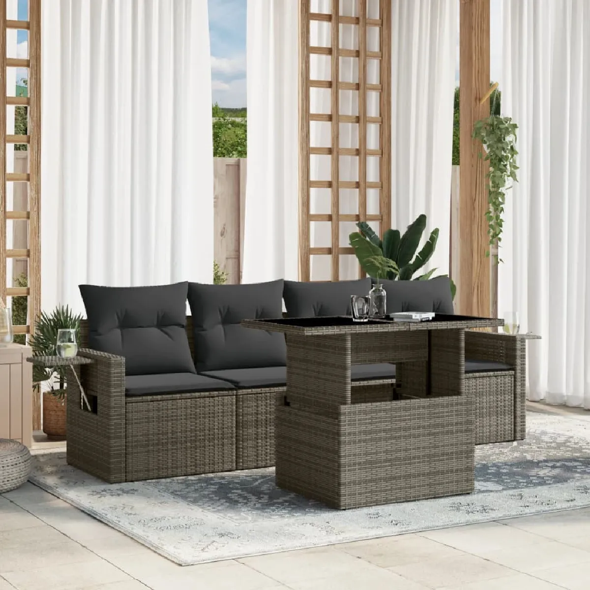 Non Communiqué Gris Salon De Jardin Modulable Vidaxl Rotin 5 Pieces 55 X 62 X 69 Cm 2 Personnes - Image 3