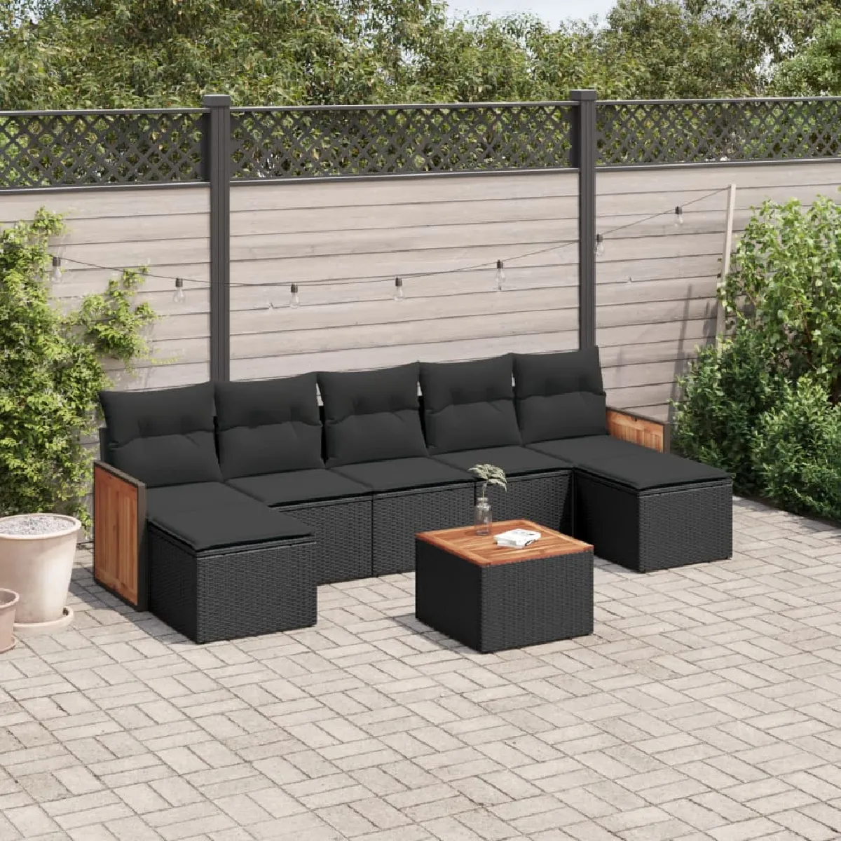Salon de jardin vidaXL 8 pcs - Noir