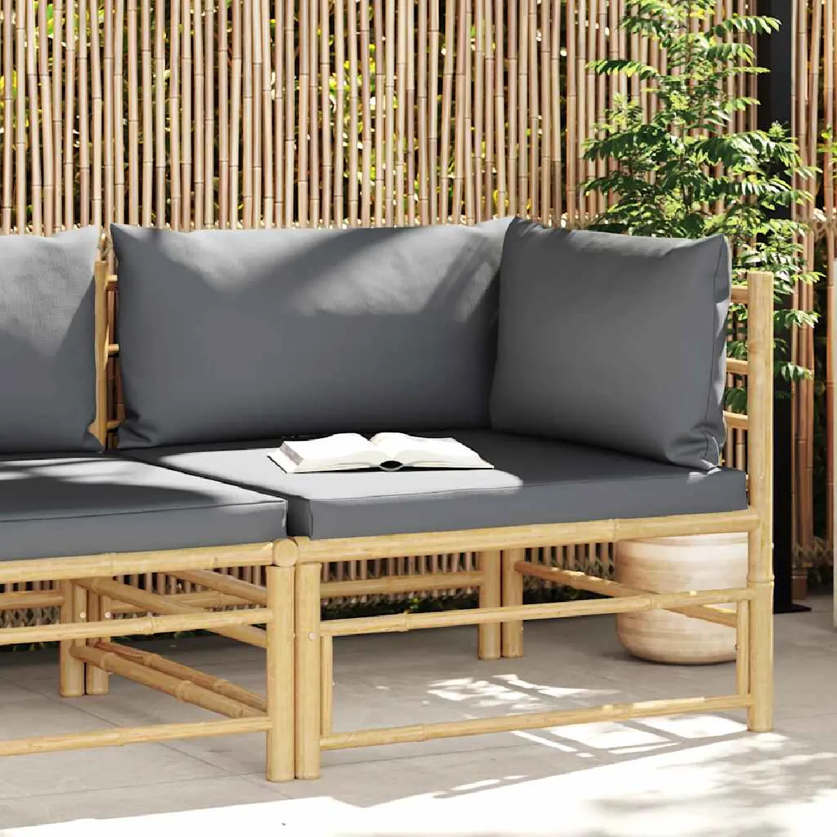vidaXL Canapé d'angle de jardin - Coussins gris foncé