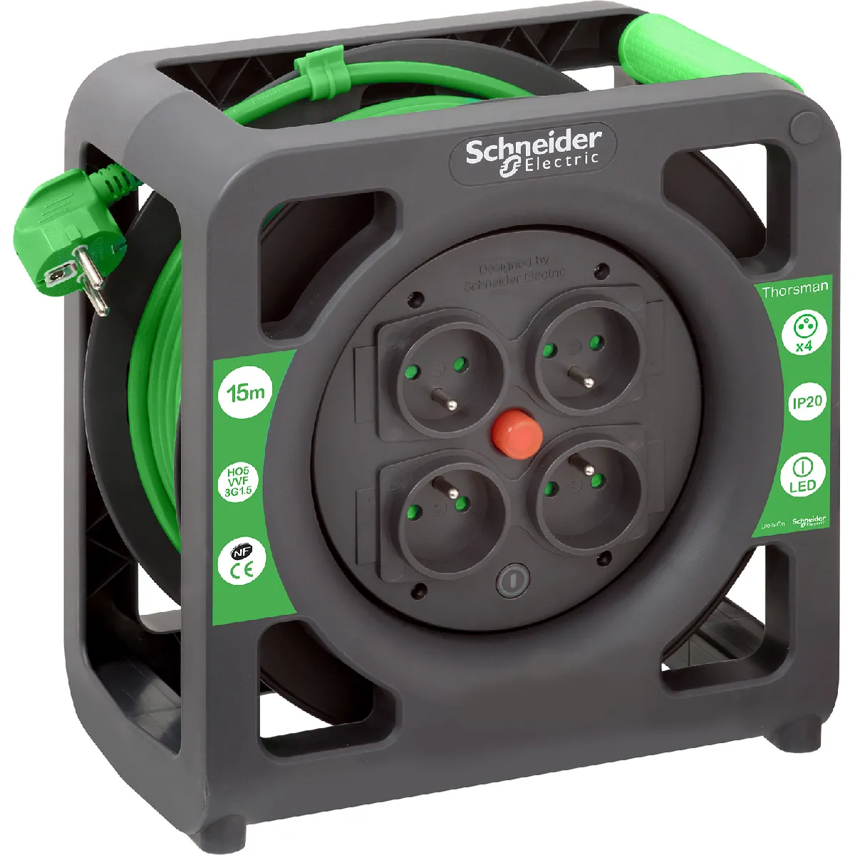 Enrouleur compact 15m 4 prises 2P+T IP20 Schneider - vue 3