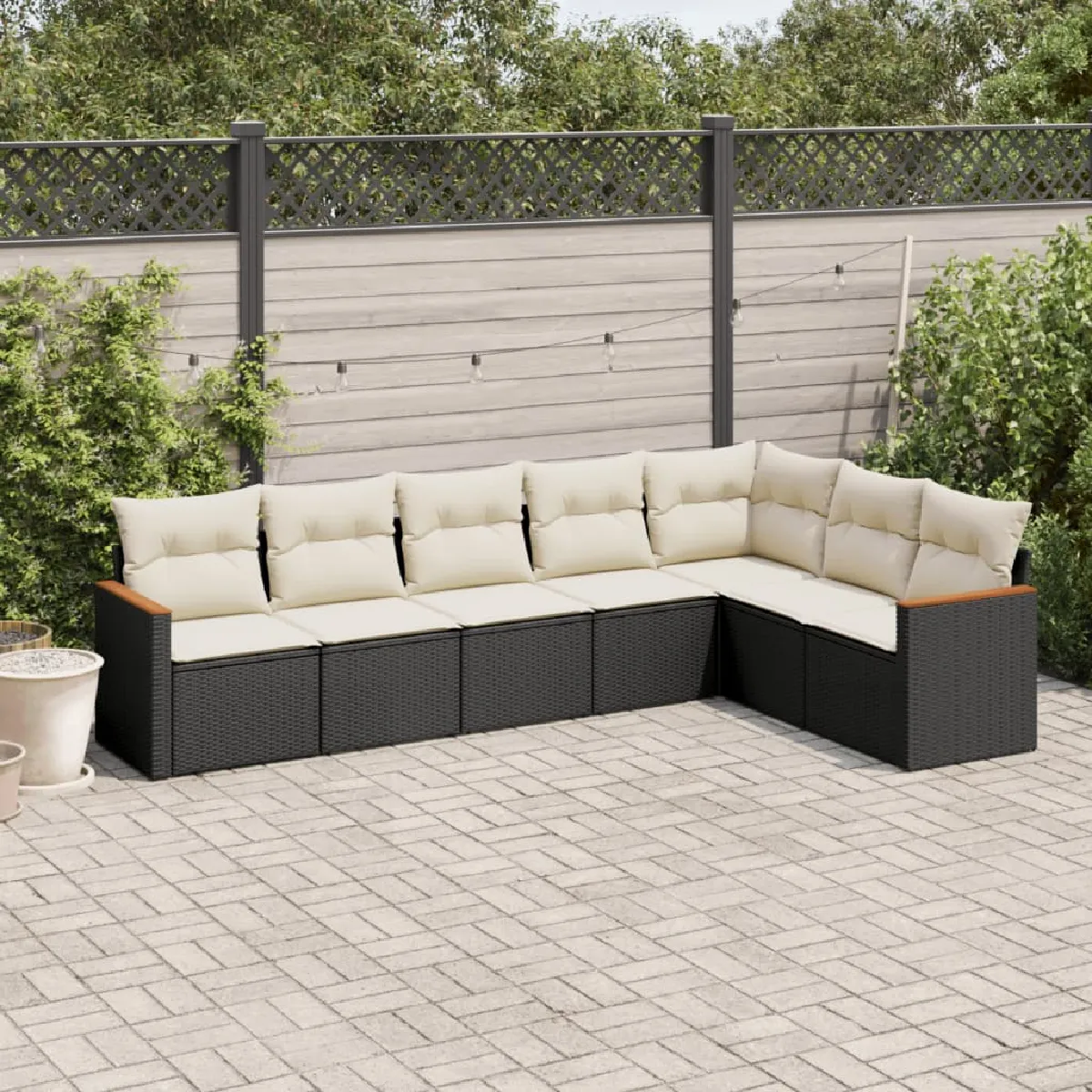 vidaXL Salon de jardin 7 pcs avec coussins - Noir