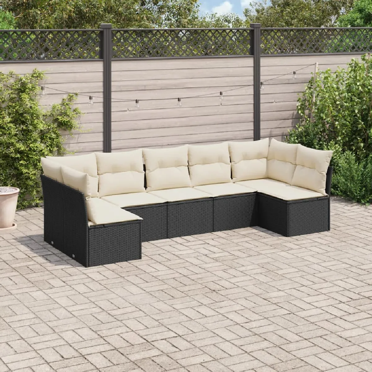vidaXL Salon de jardin 7 pcs - Résine tressée noir