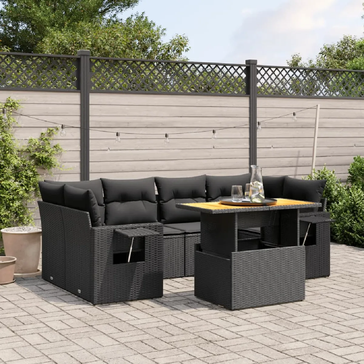 Non Communiqué Noir Vidaxl Salon De Jardin Avec Coussins 7 Pcs, Canapés De Terrasse, Ensemble De Meubles De Patio, Mobilier D'extérieur, 3271650 - Image 3