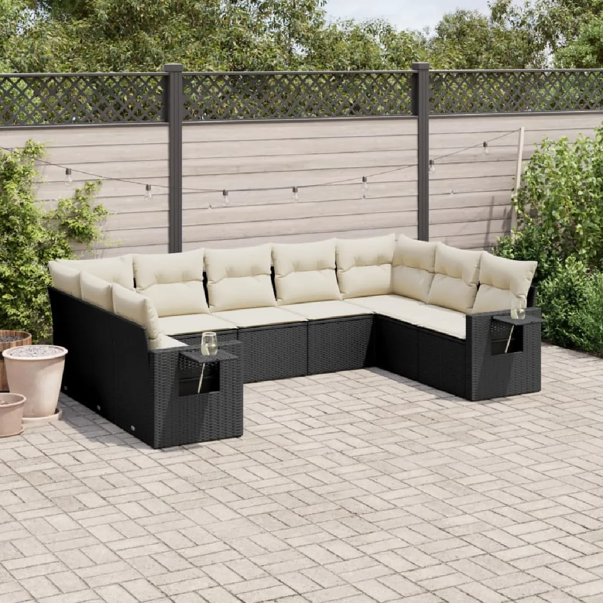 vidaXL Salon de jardin 9 pcs - Noir
