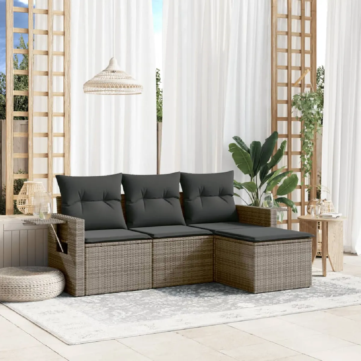 Vidaxl Gris Salon De Jardin 4 Pcs