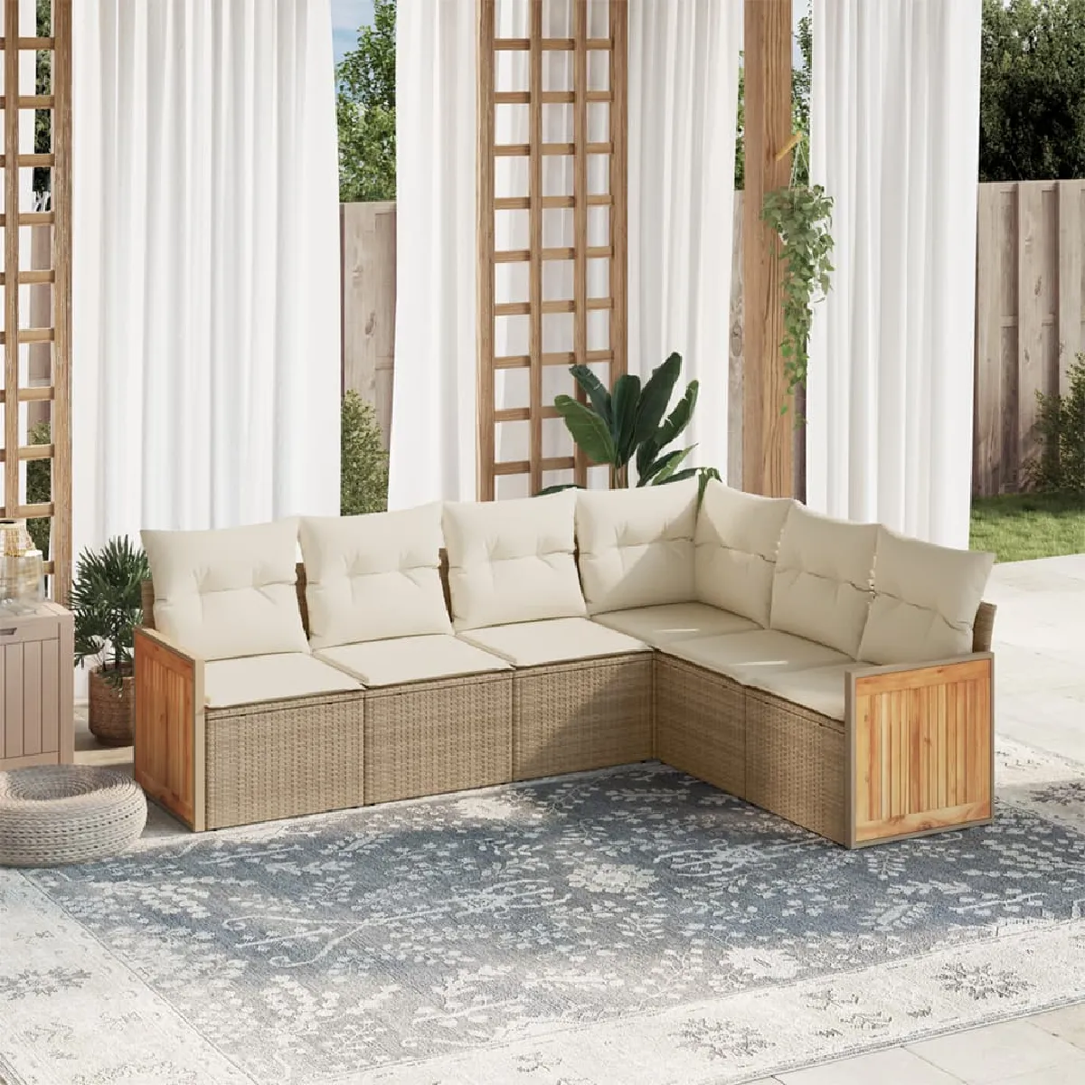 Non Communiqué Beige Vidaxl Salon De Jardin Avec Coussins 6 Pcs, Canapés De Patio, Ensemble De Meubles, Mobilier De Terrasse Extérieur, 3260084 - Image 3