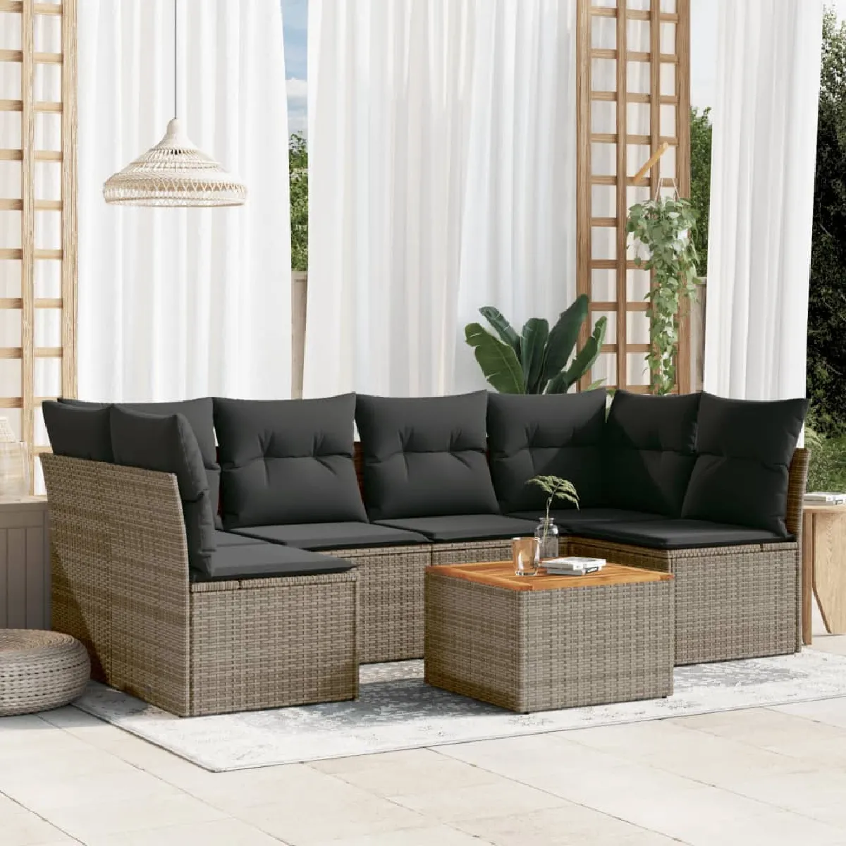Salon de jardin VIDAXL 7 pcs - Gris