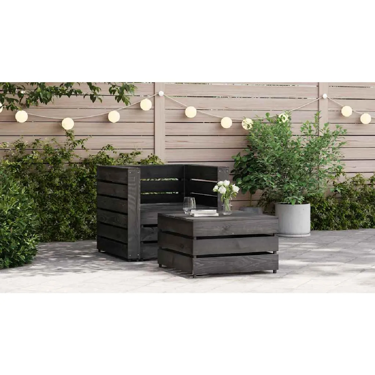 Non Communiqué Gris Salon De Jardin Vidaxl Bois 1 Personnes 2 Pieces - Image 3