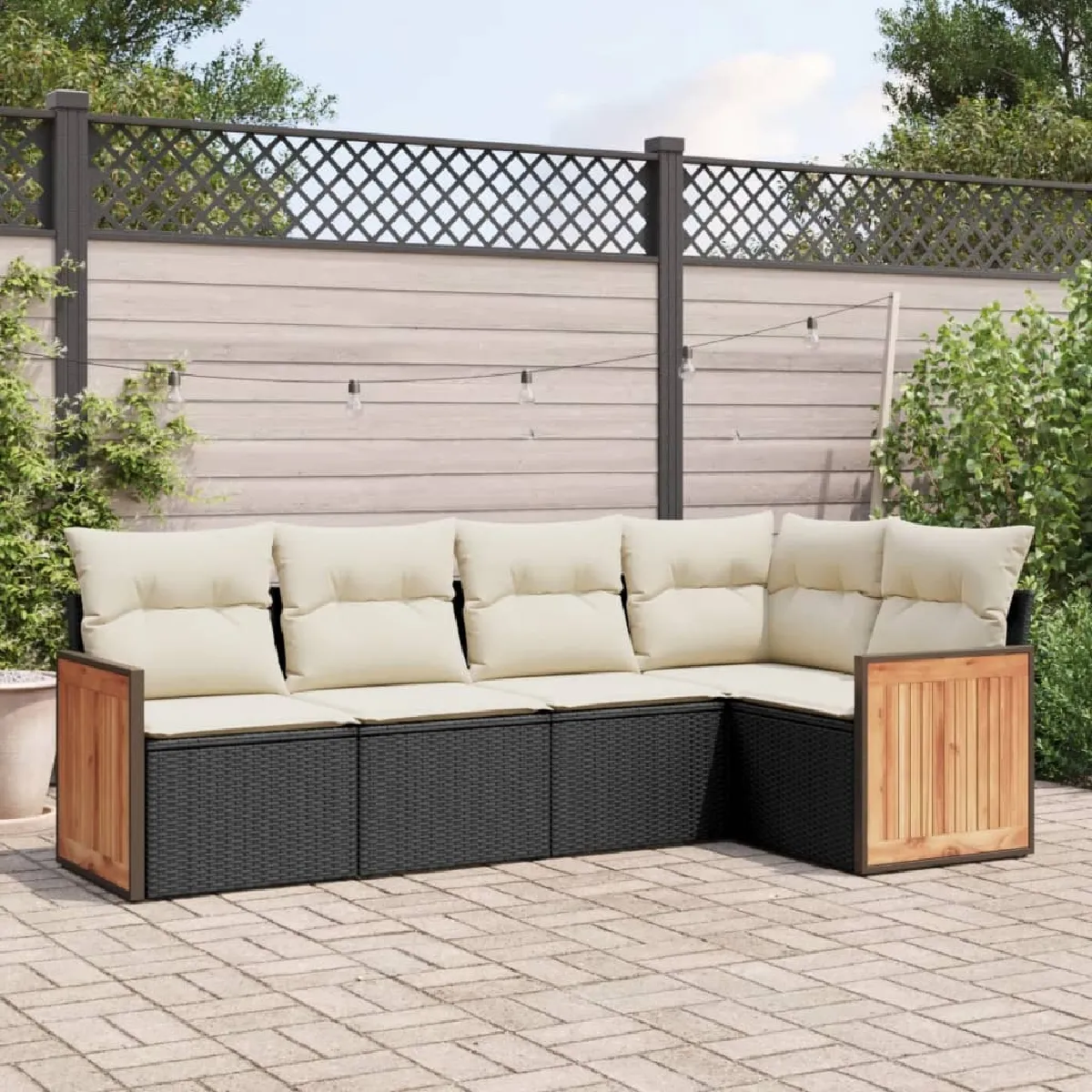 Non Communiqué Noir Vidaxl Salon De Jardin Avec Coussins 5 Pcs, Canapés De Terrasse, Ensemble De Meubles De Patio, Mobilier D'extérieur, 3260026 - Image 3