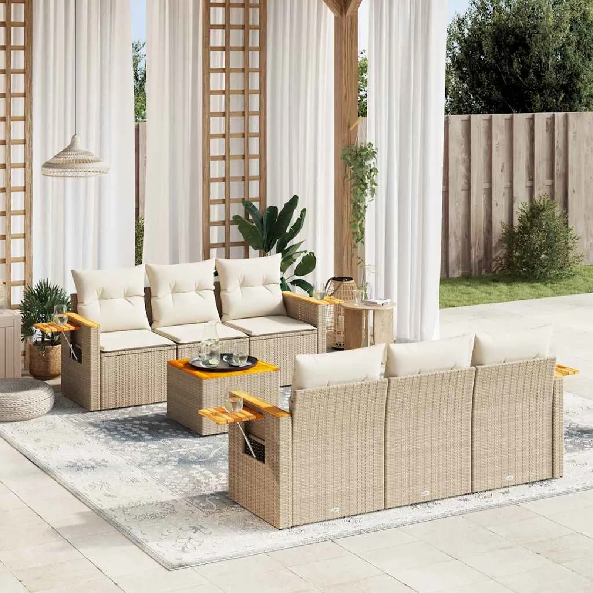 vidaXL Salon de jardin avec coussins 7 pcs résine tressée 3266379 - vue 7