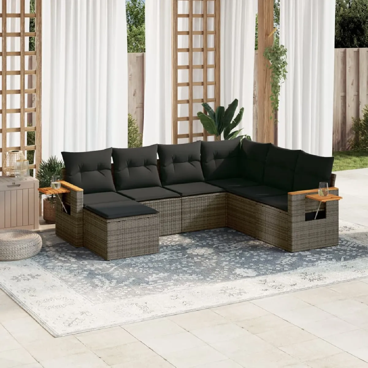 vidaXL Salon de jardin 7 pcs - Gris