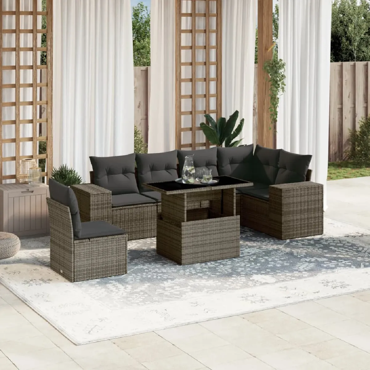 Salon de jardin VIDAXL 7 pcs Coussins